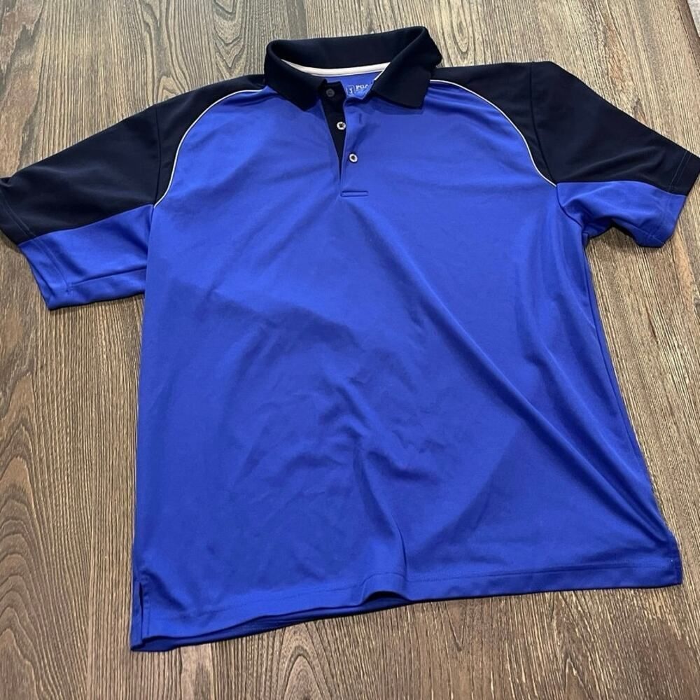 PGA Tour Mens Golf Polo Shirt Short Sleeve Collared Button Front Blue/Black Sz L